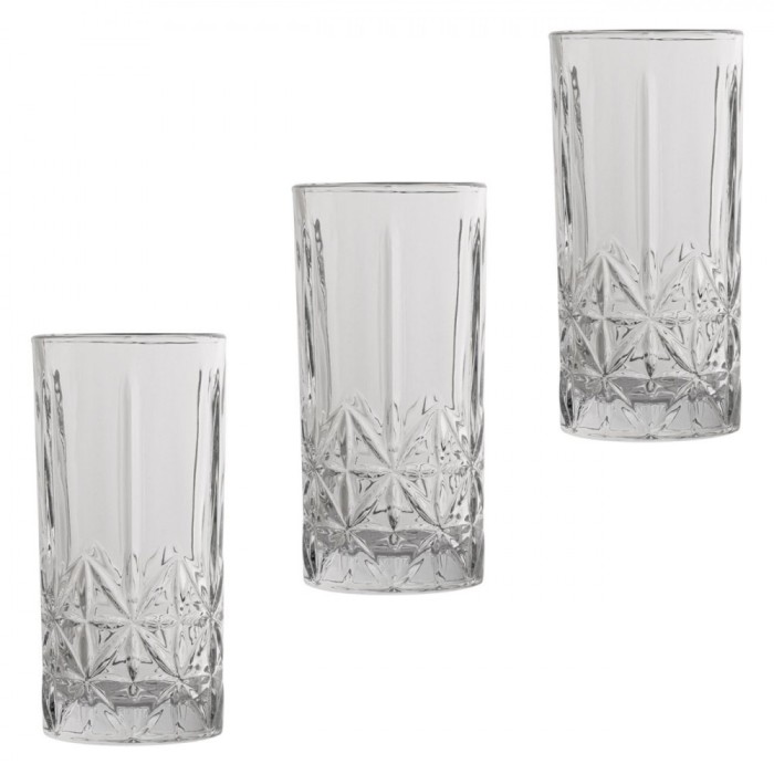 Set 3 Pahare Sticlă, Model Reliefat, Transparent, Capacitate 350ml