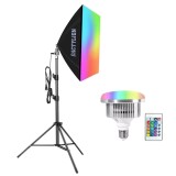 Cumpara ieftin Kit iluminare foto video, 1 softbox, reglabil 200cm, LED RGB 50W E27, telecomanda inclusa