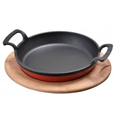 Cratita din fonta, 20 cm cu suport din lemn