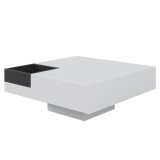 Măsuță de cafea lucioasă, măsuță cu cutie de depozitare detașabilă și efect de lumină LED, 72&times;72&times;30 cm, Alb