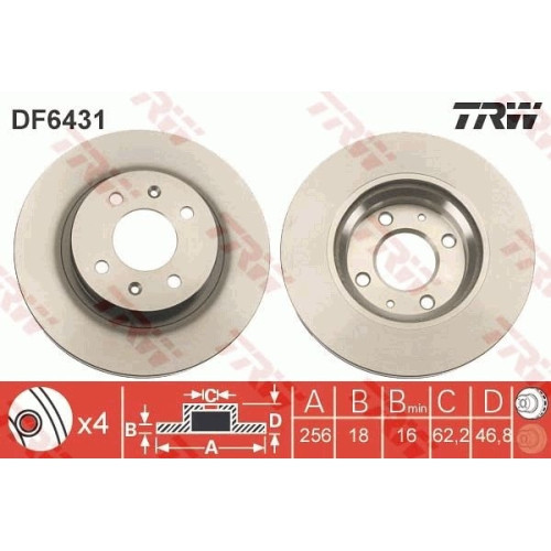 Set discuri frana fata TRW, Hyundai I20 (Pb, Pbt), 08.2008-, Fata; puntea fata