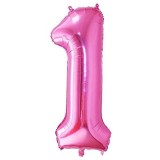 Balon Folie Metalizata Cifra 1 Roz, 80cm - Aniversare Copii, Petrecere, Baloane Decorative
