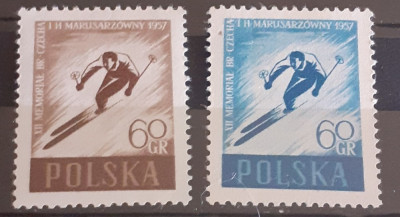 Polonia 1957 sport SKI, ANIVERSARI ,SPORT 2v mnh foto