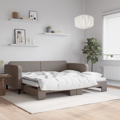 vidaXL Pat de zi cu extensie, gri taupe, 90x200 cm, textil 3196819 foto