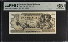 100 lei decembrie 1947 BNR PMG65 unc bancnota gradata