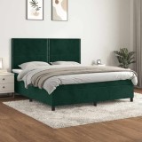 vidaXL Pat box spring cu saltea, verde &icirc;nchis, 180x200 cm, catifea 3142980