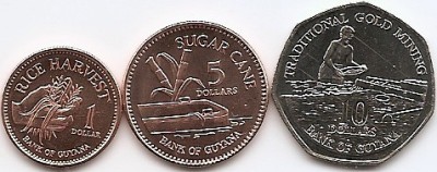 Guyana Set 3 - 1, 5 10 Dolarrs 1996/08, V22, - UNC !!! foto