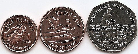 Guyana Set 3 - 1, 5 10 Dolarrs 1996/08, V22, - UNC !!!
