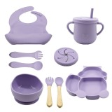 Set de diversificare pentru bebeluși și copii eMazing: 10 Piese, Material Siliconic și Lemn, incluz&acirc;nd bavetă, farfurie și bol cu ventuză, tac&acirc;muri, c