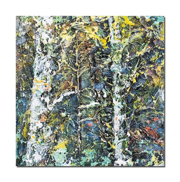 Tablou 3D pictat manual, Peisaj din natura stilizat, 40x40cm acril in cutit, Kenny Varniote