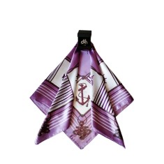 Esarfa satinata multicolora 4, imprimeu marinaresc, cu inel argintiu, 60 x 60 cm
