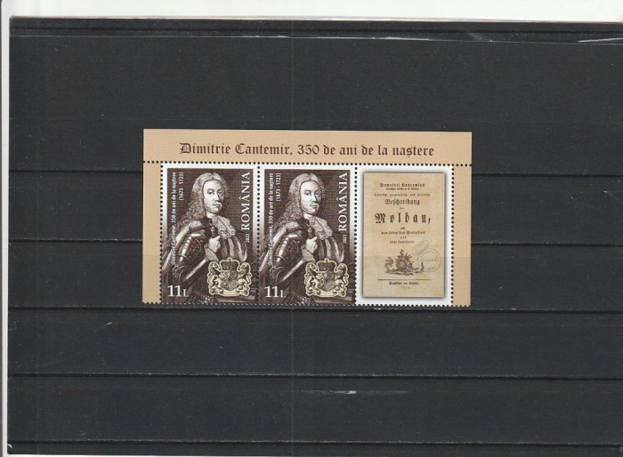 ROMANIA 2023 LP 2400 LP 2400 a DIMITRIE CANTEMIR 2 VALORI+VINIETA + COLITA DANTELATA MNH NESTAMPILATE