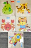 Puzzle incastru din lemn animale, insecte, fructe etc, 2-4 ani, Unisex, Oem