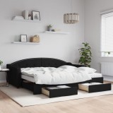 VidaXL Pat de zi cu extensie și sertare, negru, 90x200 cm, textil