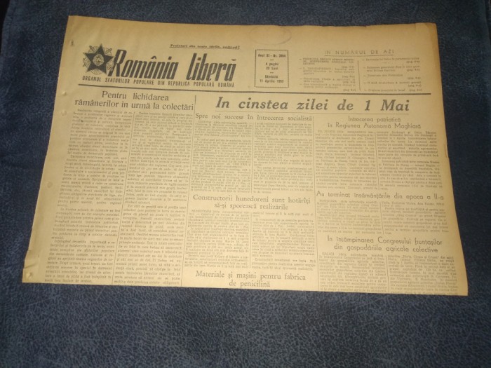 ZIARUL ROMANIA LIBERA 11 APRILIE 1953