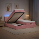 Cumpara ieftin Pat Ottoman cu Saltea si LED Roz 200 x 200 cm Catifea