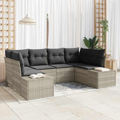 vidaXL Set de canapele pentru grădină 6 pcs Gri deschis Rattan poli 3347202 foto