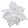 Ornament Crăciun, Floare Cu Clips, Model Crăciuniță, Culoare Alb, Material Poliester, Glitter, 25 cm, Oem