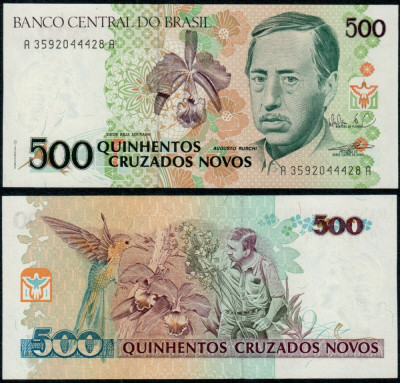 BRAZILIA █ bancnota █ 500 Cruzados Novos █ 1990 █ P-222 █ UNC █ necirculata foto