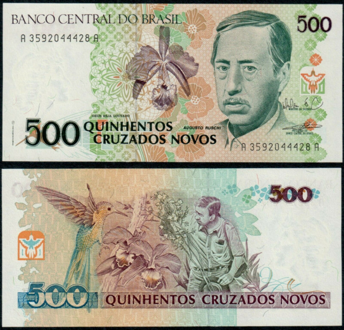 BRAZILIA █ bancnota █ 500 Cruzados Novos █ 1990 █ P-222 █ UNC █ necirculata
