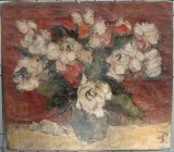 Sorin Petrusel (1951-2007) Ulei pe Panza 60 50 - natura moarta - flori Dedicatie pe verso