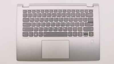 Carcasa superioara cu tastatura palmrest Laptop, Lenovo, Flex 6-14IKB Type 81EM, 5CB0R08901, iluminata, argintie, fingerprint, layout US foto