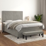 Cumpara ieftin Pat box spring cu saltea, gri deschis, 140x190 cm, catifea