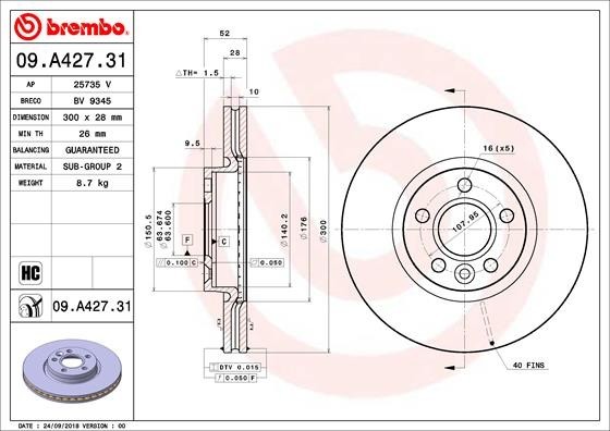 BREMBO 09.A427.31 PRIME LINE - UV Coated Disc frana