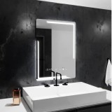 Oglinda LED dreptunghiulara pentru baie 60x80 cm, dimabila, cu dezaburire, ceas si termometru