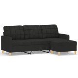 Cumpara ieftin Canapea cu 3 locuri cu taburet, negru, 180 cm, material textil