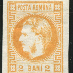 1868 , Lp 21 , Carol I cu favoriti 2 Bani galben portocaliu - M.V.L.H.