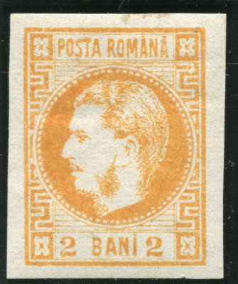 1868 , Lp 21 , Carol I cu favoriti 2 Bani galben portocaliu - M.V.L.H. foto