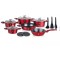 Set oale 15 piese Grunberg, 6 vase compatibile plita inductie, 4 capace, 3 ustensile, 2 suport, Rosu