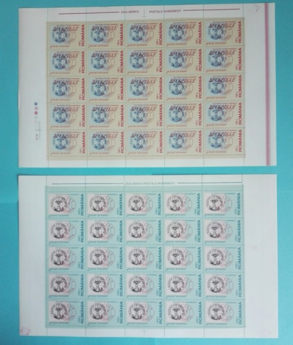 TIMBRE ROMANIA 1998 L.P.1460 ZIUA MARCII POSTALE 2COLI 25 VALORI MNH
