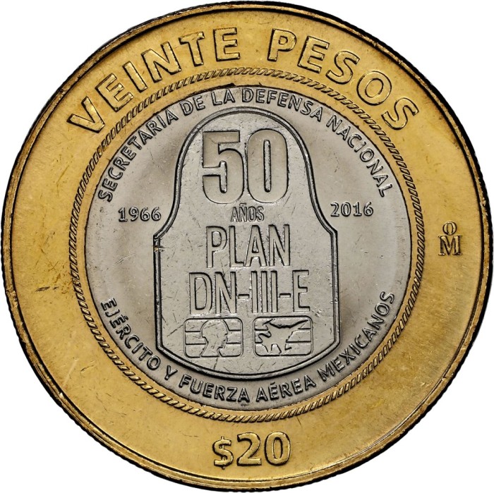 Mexic 20 Pesos 2017 - (DN-III-E Plan) 32 mm, KM-988 UNC !!!
