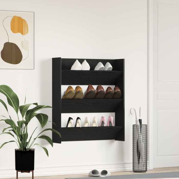 Dulap pentru pantofi Gossi negru stejar 80x18x90 cm lemn prelucrat