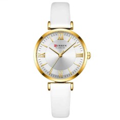 Ceas Dama CURREN 9079 Alb-Auriu , Ceas Elegant cu Bratara din Piele Alba, Cadran Alb si Carcasa Aurie