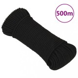 VidaXL Fr&acirc;nghie de lucru, negru, 4 mm, 500 m, poliester