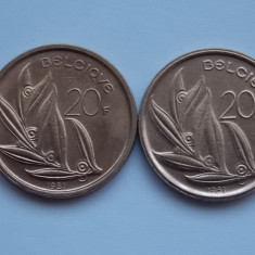 LOT 2 MONEDE DIFERITE 20 FRANCS BELGIA 1981-XF