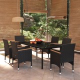 VidaXL Set de masă pentru grădină, 7 piese, cu perne, negru