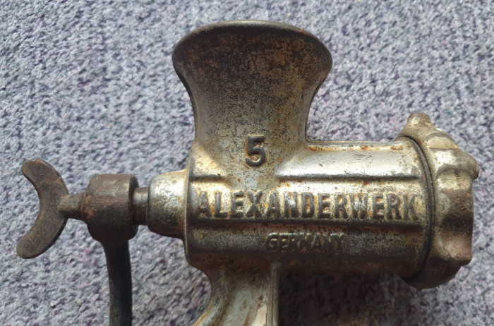 Mașină de tocat carne germană anii 1900 Alexanderwerk No 5 toate originale