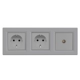 Priză Nova III cu două prize &icirc;mpăm&acirc;ntate, cu priză TV și cadru gri