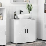vidaXL Dulap Baie Alb Lucios 61x35x64cm Lemn Compozit, 2 Rafturi, 2 Usi, Interior