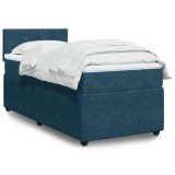 Cumpara ieftin Pat continental cu saltea, albastru, 80x200 cm, catifea