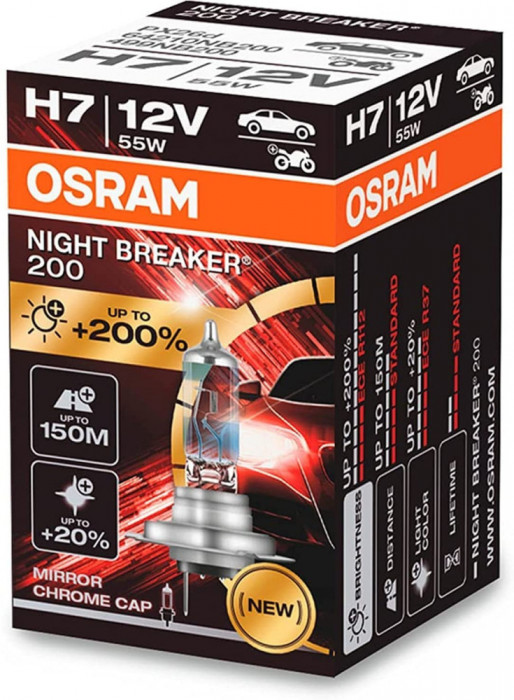 Bec halogen H7 12V 55W Osram Night Breaker +200%