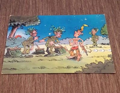 Belgia Carte Poștală Umoristică &amp;ndash; Soldați și Indian, Ilustrație foto