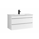 Leziter Masca Chiuveta Baie Cube 100, Alb Lucios, Suspendat, cu Lavoar Ceramica 101x46.5x53cm
