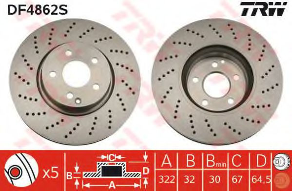 Disc frana MERCEDES E-CLASS (W212) (2009 - 2016) TRW DF4862S