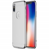 Husa iPhone X 3in1 Argintie, Protectie Completa, Anti-soc, Carcasa PC, Bumpere Crom Luxury, Subtire si Usoara