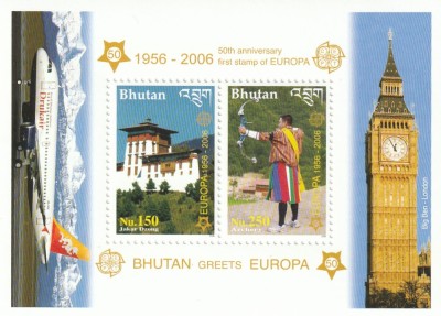 Bhutan 2006 - 50 ani Europa CEPT,bloc 2 valori dantelate,MNH.Mi. , Bl.477A foto
